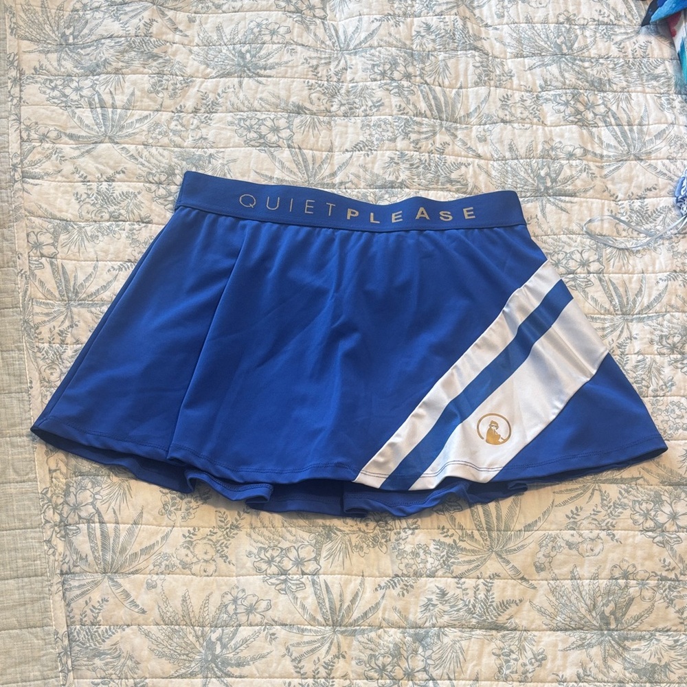 QUIET PLEASE Blue Athletic Tennis Skort with White Stripe SZ L
